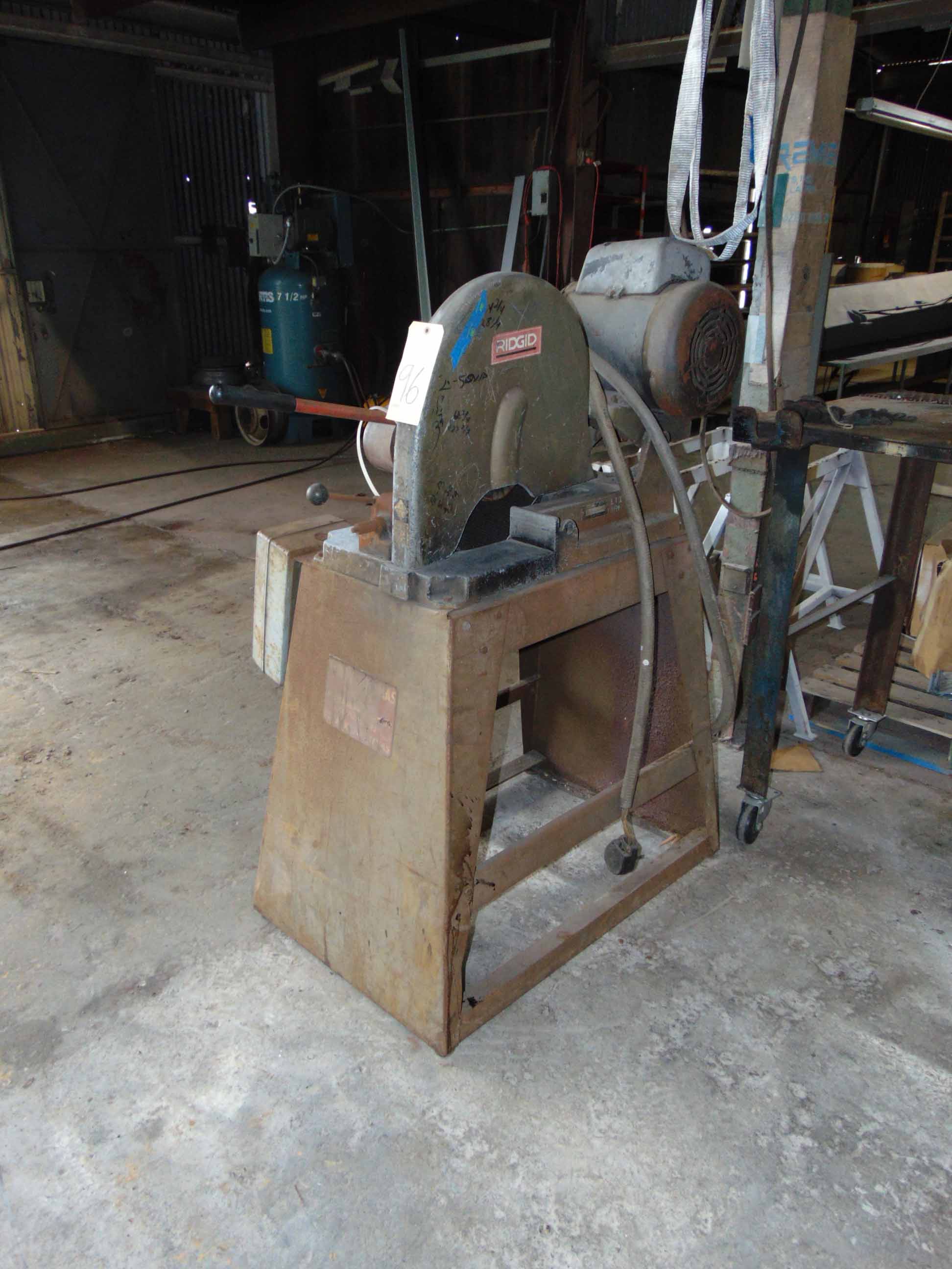 ABRASIVE CUTOFF SAW, RIDGID 16", on fabricated steel stand