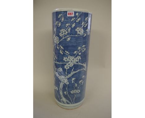 A Chinese blue and white prunus blossom stick stand,&nbsp;59cm high.&nbsp; 