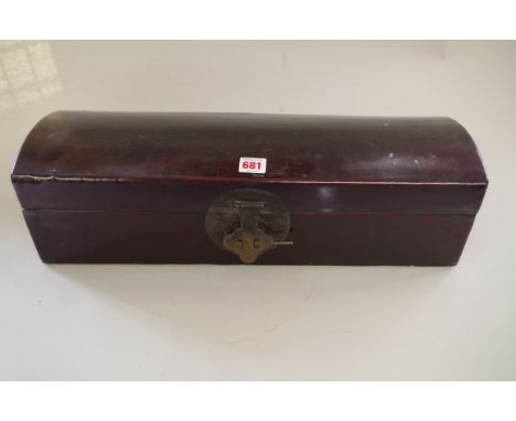 Two Chinese lacquer rectangular dome top scroll boxes,&nbsp;largest 56.5cm wide. (2) 
