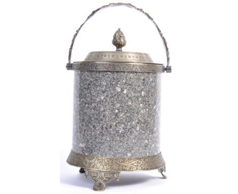 A rare 19th Century antique granite / marble ice bucket by Roberts and Belks having silver plated mounts with acorn finial to