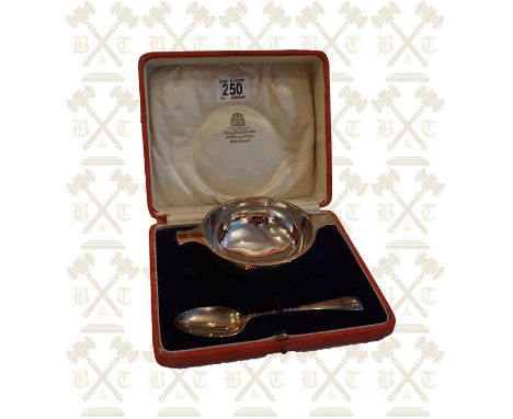 A boxed sliver quaich and silver spoon by Hamilton & Inches Edinburgh 