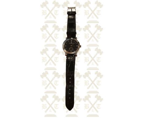 Gents stainless steel automatic wrist watch with black dial, signed Patek Philppe