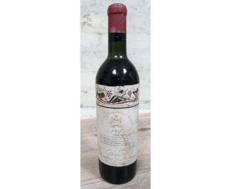 Chateau Mouton Rothschild 1957 1x 75cl bottle with Andre Masson label. Level high shoulder, wear to label. Level high shoulde