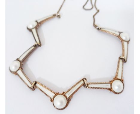 A Scandinavian Modernist silver gilt and enamel necklace, maker's initials 'DND' and also marked '925S', length 42cm, gross w