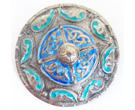 A Celtic style silver and enamel target brooch possibly after a design by Alexander Ritchie Iona, maker's mark 'AHD&S', Birmi