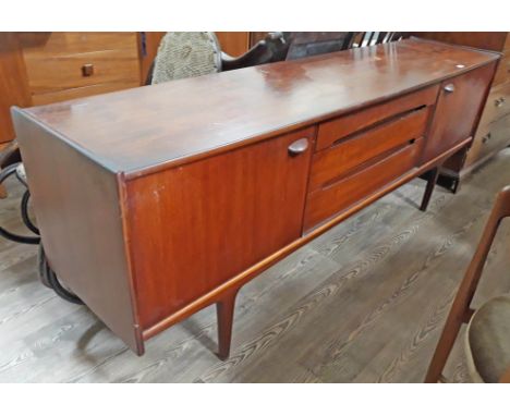 A Younger Ltd teak sideboard with three central long drawers flanked by cupboards, the left cupboard having internal shelf, h