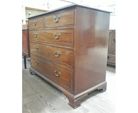 A 19th Century and later mahogany chest of drawers, boxwood strung top, oak lined drawers with parquetry inlay and brass hand