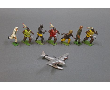 A group of 7 Britain's and Johillco lead figures, to include African Warriors, and a G-A DHJ Airspeed Envoy airplane