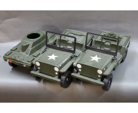 Three Cherilea Toys Action Man model vehicles, to comprise two combat jeeps and a Cub patrol car 