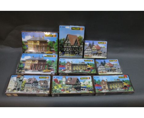 A group of 9 Faller N scale model kits of buildings, to include administration buildings  