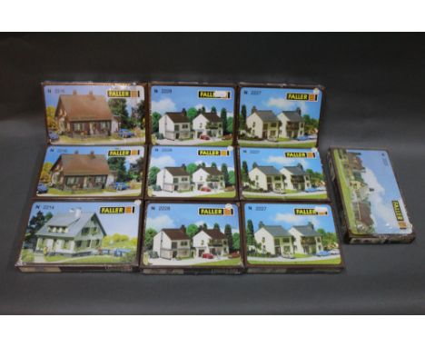 A group of 10 Faller N scale model kits of 'Townhouses' and other buildings  