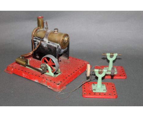 A Mamod stationary engine (missing burner), together with two Mamod accessories, to include a polishing machine