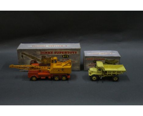 Two Dinky construction vehicle models, to comprise a 20-ton lorry-mounted crane, "Coles" (972), having yellow/orange body and