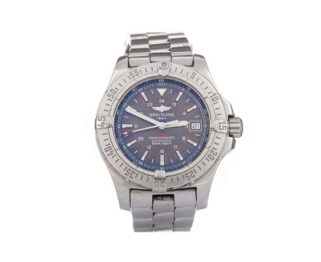 BREITLING COLT AUTOMATIC STAINLESS STEEL WRIST WATCH the round grey dial with baton hour markers, outer seconds track in whit