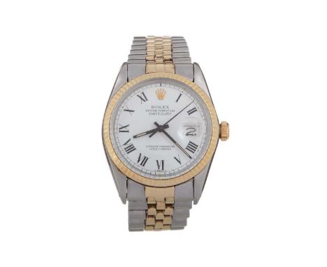 ROLEX OYSTER PERPETUAL DATEJUST STAINLESS STEEL AUTOMATIC WRIST WATCH model 16013, the round white dial with Roman hour marke