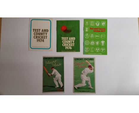 PLAYERS, Cricket Fixture Cards (5), inc. Please 1937, 16 pages FR; 1938, 16 pages slight cover wear, near G; 1974 G to VG, 19