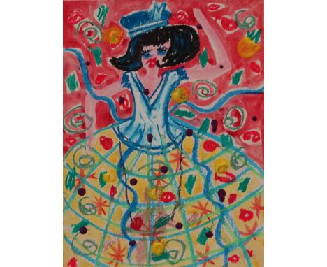 Faye THOMPSON (British 20th/21st Century),  Dancing Figure,  Mixed media,  Signed verso,  Framed,  Picture size, 22cm x 17cm,
