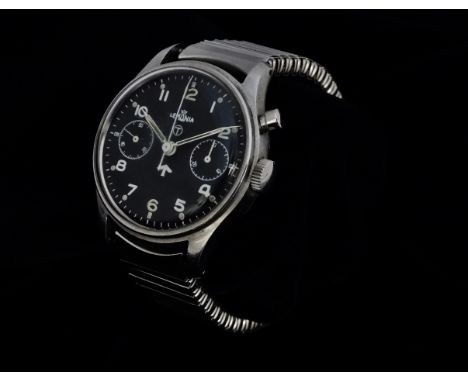 Lemonia military wristwatch - circa 1939-45, black dial with Arabic numerals and two subsidiary dials, marked with 'T' and br