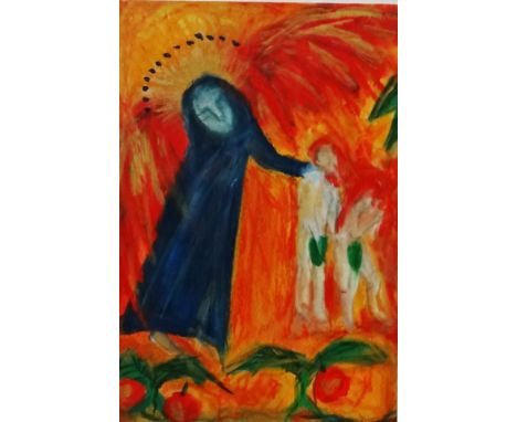 Faye THOMPSON (British 20th/21st Century),  Adam &amp; Eve,  Mixed media,  Framed and glazed,  Picture size 22c mx 15cm,  Ove