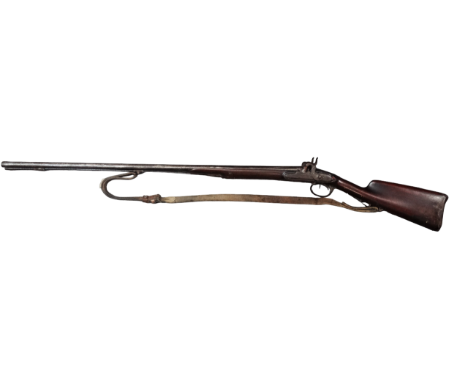 A 19th century continental double barrel shotgun - probably French, muzzle loading with a percussion cap hammer action, the w