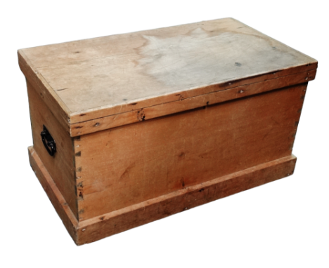 A late 19th century pine trunk - the rectangular hinged lid revealing a void interior, width 84cm, depth 47cm, height 45cm. 