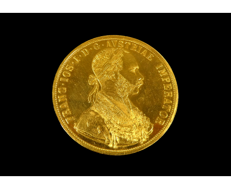 An Austrian Franz Joseph four Ducat gold coin - dated 1915, laureate portrait reverse and arms within double headed eagle hol