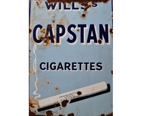 Wills's Capstan Cigarettes enamel advertising sign - two tone blue with white shadowing, 84cm x 61cm