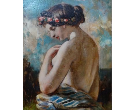 Manner of William Etty Portrait Of A Young Woman With Floral Garland Oil on board Etty letter verso Framed Picture size 24 x 