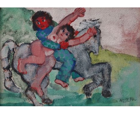 Julie MASSAM (British 20th/21st Century),  Horseman with Nude,  Mixed media,  Signed and dated '84 lower left and right,  Fra
