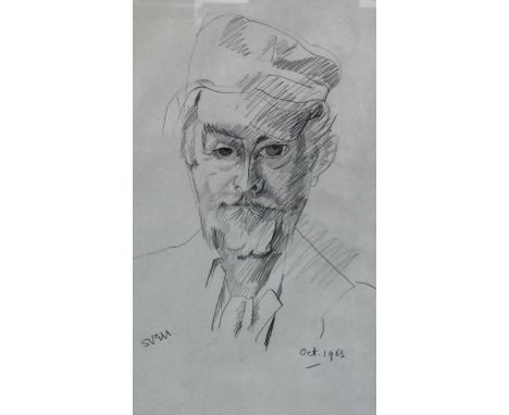 SVEN BERLIN (1911-1999)  Self portrait  Pencil on paper  Signed lower left and dated  October 1963 lower right  Framed and gl