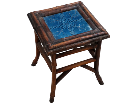 A Victorian faux bamboo and tile top occasional table - width 30cm, height 40cm. 