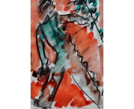 Nan FRANKLE (British 1921-2000),  Figure with a Tree,  Mixed media,  Signed lower left,  Framed and glazed,  Picture size 24c