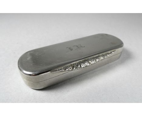 A continental white metal snuff box - engraved with initials, length 8.5cm, weight 47g. 