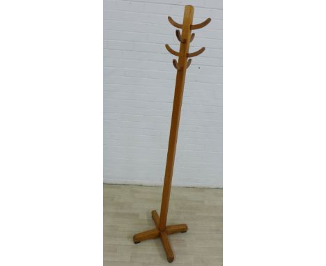 Light oak hat and coat stand, 178cm high 