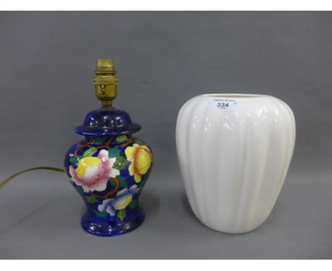 White glazed Delft vase and a Maling blue glazed table lamp base (2) 