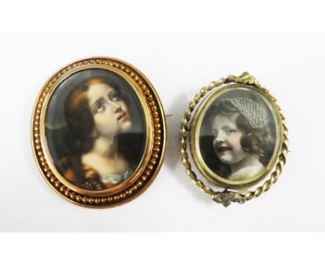 Late 19th / early 20th century  double locket brooch containing a portrait miniature of Mary Magdalene, painted on ivory, in 