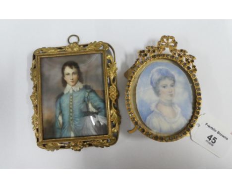 Lady Lyttleton, an oval portrait miniature on ivory, contained within a  paste jeweled and gilt metal frame with strut back, 
