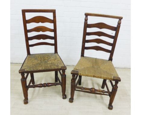 Two Lancashire style ladder back chairs with rush seats, 95 x 50cm 