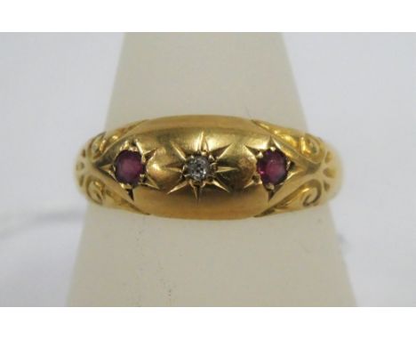 Edwardian 18ct gold ruby and diamond set ring, Chester 1905, UK ring size Q