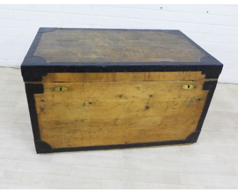 Vintage iron bound pine shipping trunk, 55 x 92cm 