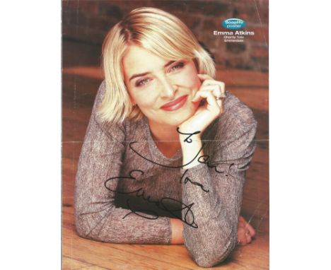 Emma Atkins signed and dedicated 8x11 colour magazine photo. Atkins is an English actress, known for her role as Charity Ding