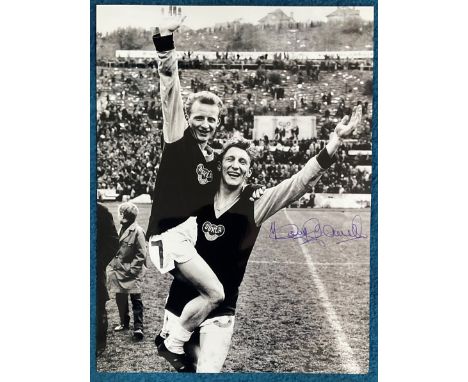 Football Autographed Tommy Gemmell 16 X 12 inch Photo Black And White, Depicting The Celtic Fullback And Jimmy Johnstone Cele