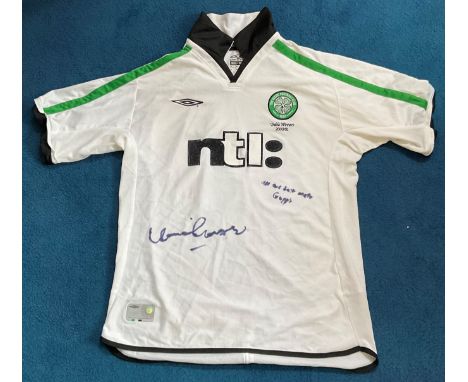 Football Steve Guppy and Henrik Larsson signed match worn Celtic treble winners 2000/01 shirt. Good condition Est.