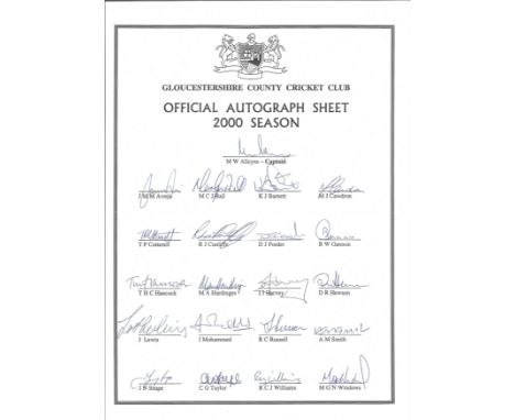 Cricket. Gloucestershire Country Cricket Club Official Autograph Sheet 2000 Season. Signatures Include: J M M Averis, M C J B