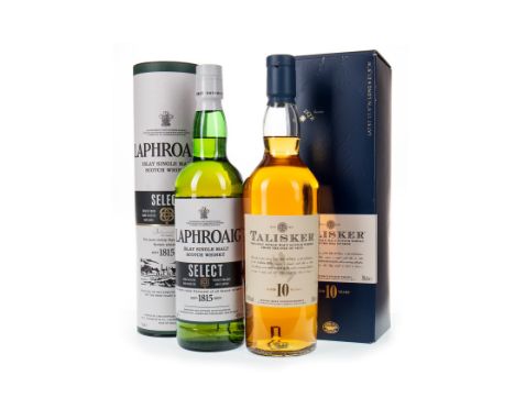 TALISKER AGED 10 YEARS Single Malt Scotch Whisky 70cl, 45.8% volume, in carton. LAPHROAIG SELECT Single Malt Scotch Whisky 70