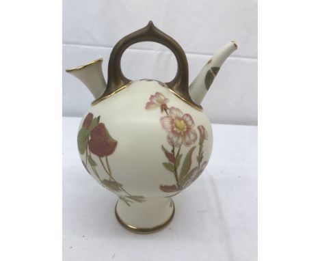 A 19th century Royal Worcester twin-spouted ewer in pink rose designs on an ivory ground CONDITION REPORT: In very good condi