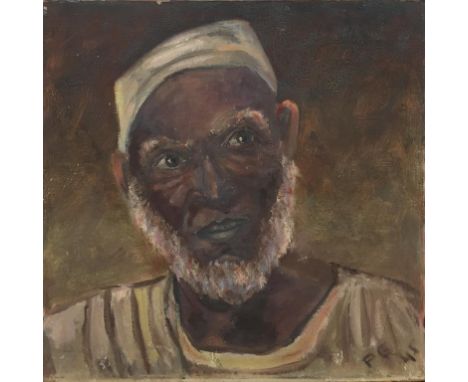 A portrait study of an Arab gentleman, oil on canvas/board, signed and dated 1945, unframed, 30 x 31 cm
