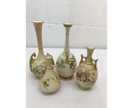 Four Royal Worcester blush ivory vases with floral designs