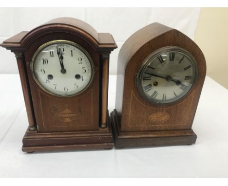 Two arch-topped eight-day inlaid mantel clocks