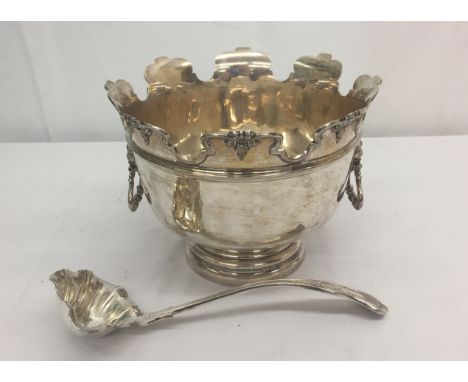 A HM silver punch bowl; together with a silver-plated ladle CONDITION REPORT: In excellent overall condition with clear hallm